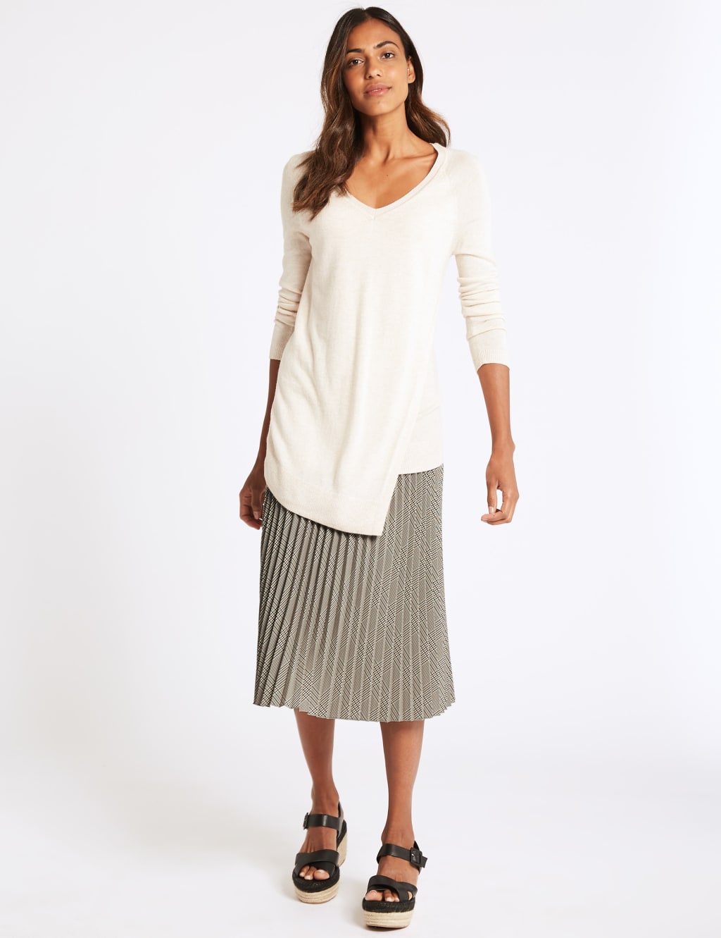 Checked Pleated A Line Midi Skirt M S Collection M S