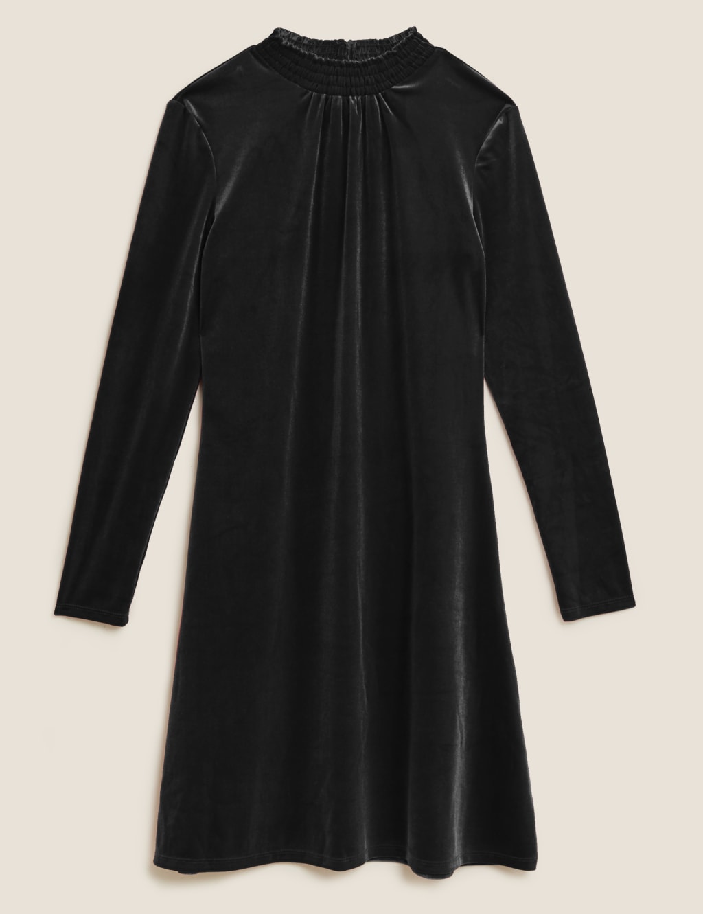 Velvet Shirred Neck Swing Dress 2 of 5