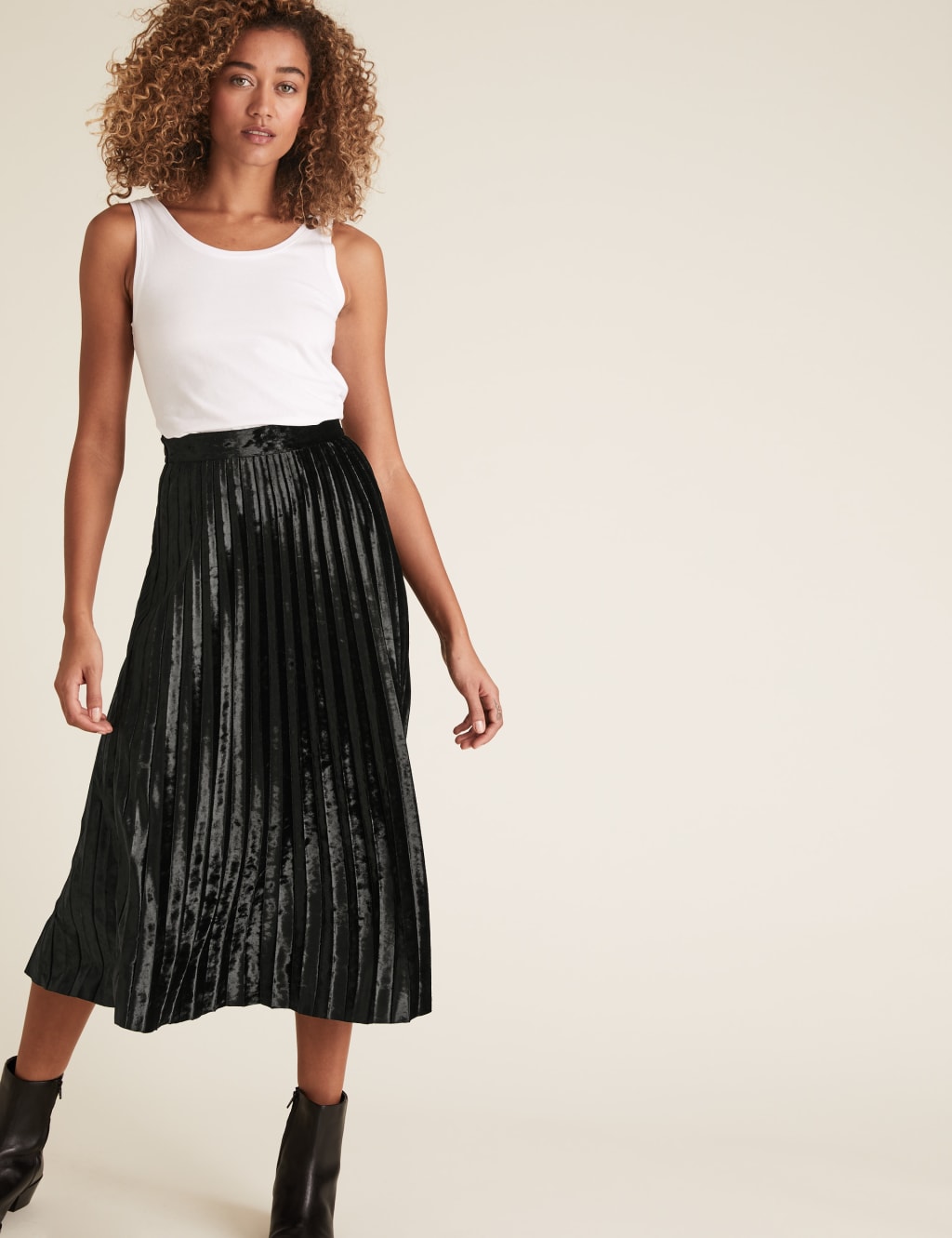 Jersey Velvet Pleated Midi Skirt M S Collection M S