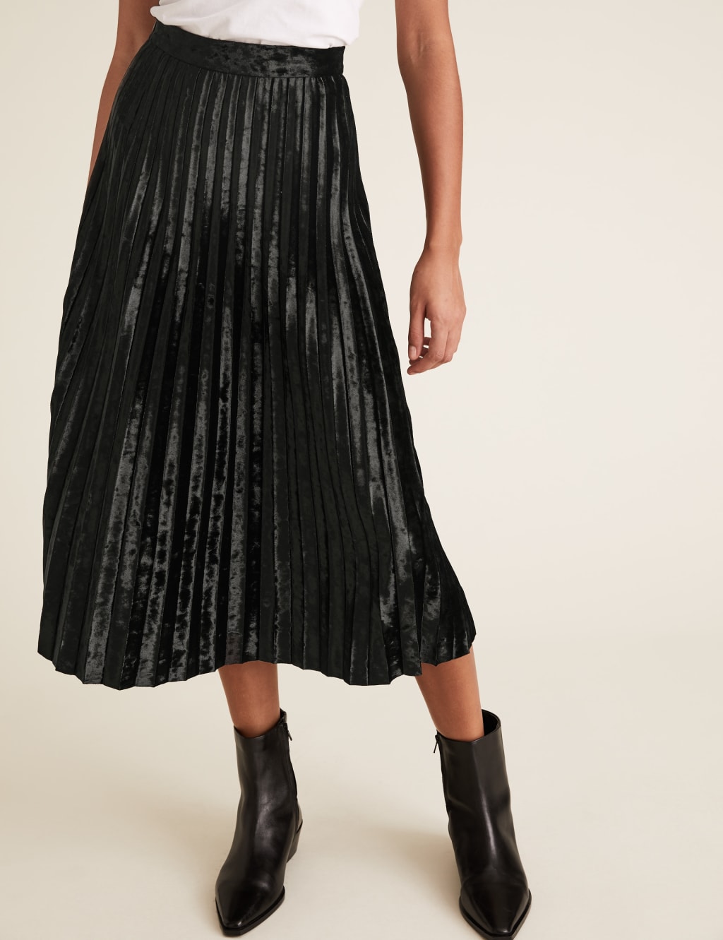 Jersey Velvet Pleated Midi Skirt 3 of 5