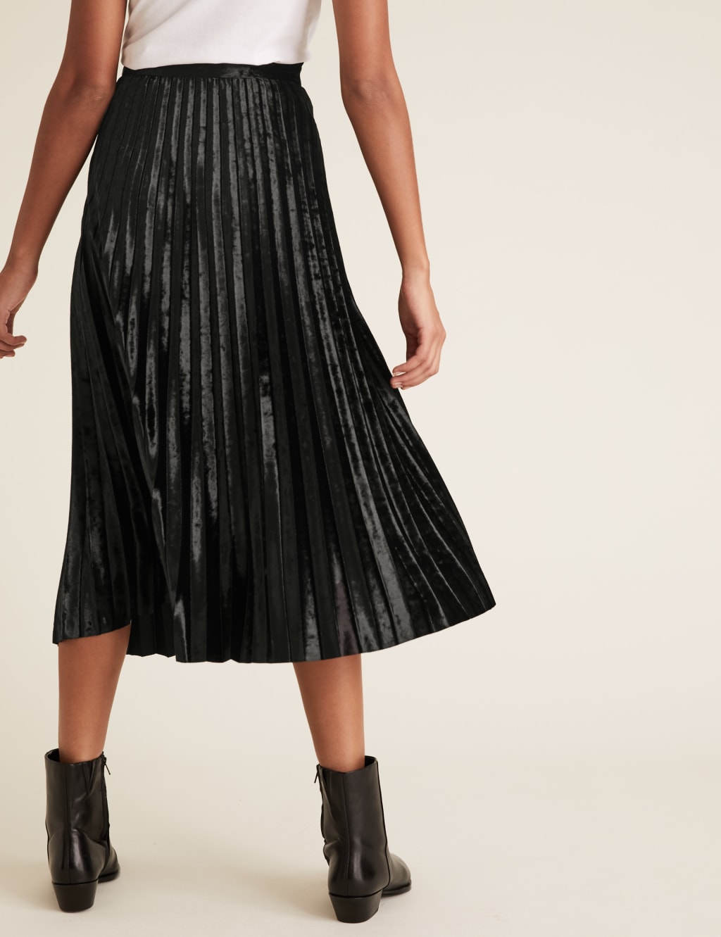 Jersey Velvet Pleated Midi Skirt 4 of 5