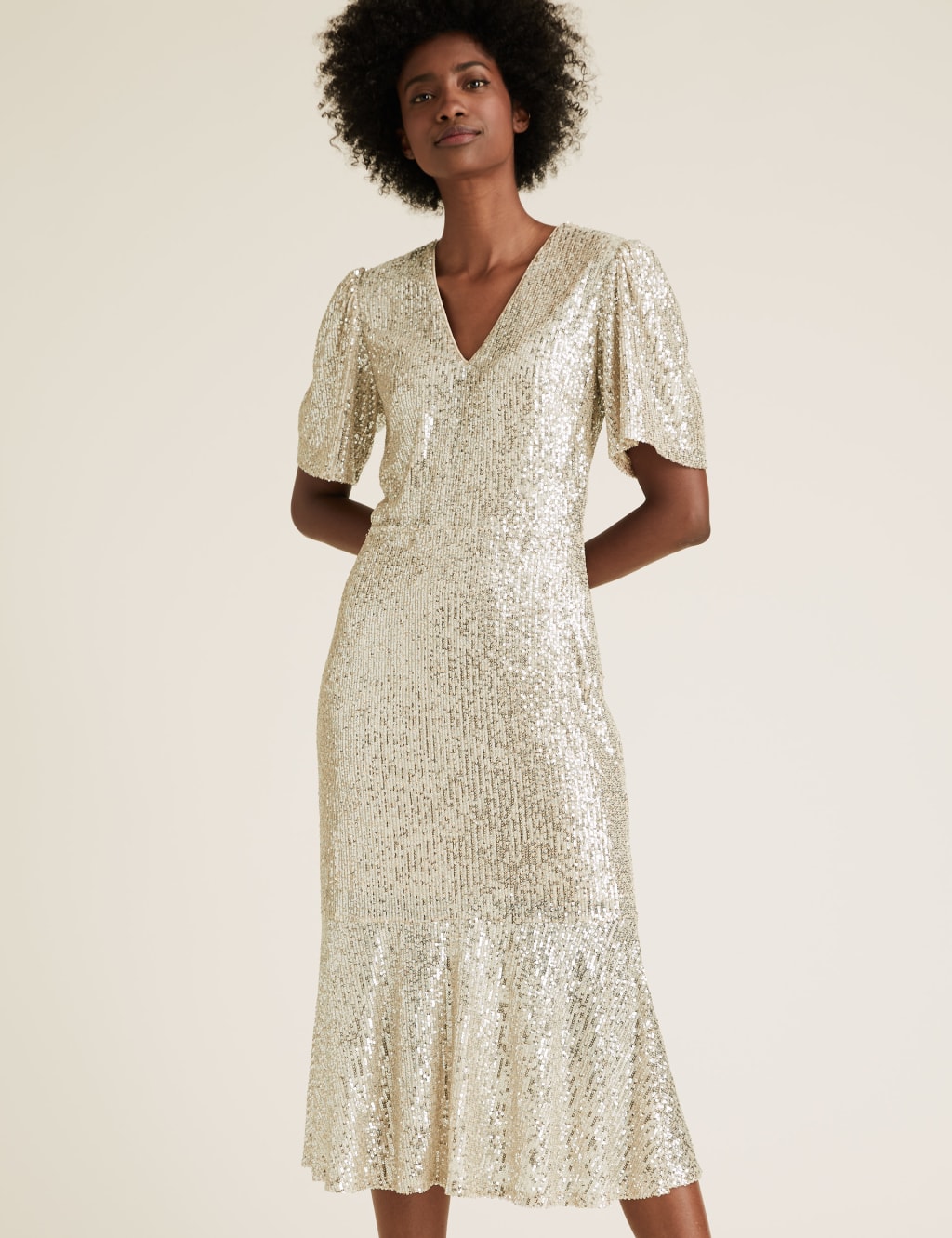 Sequin V Neck Midi Tea Dress M S Collection M S