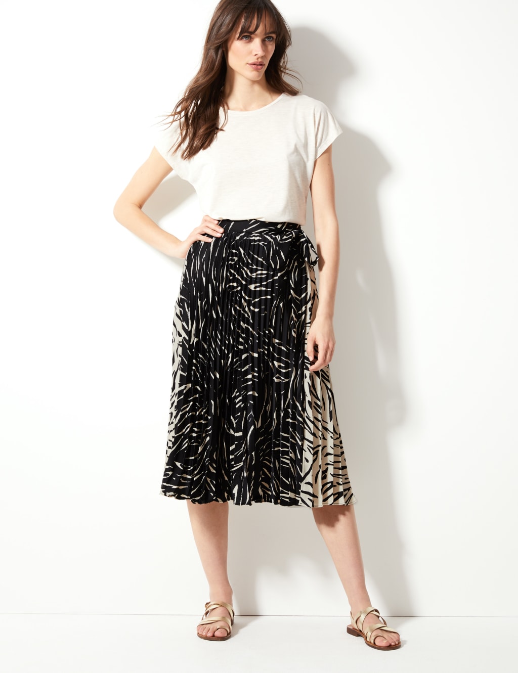 M&s collection animal print pleated midi skirt outlet
