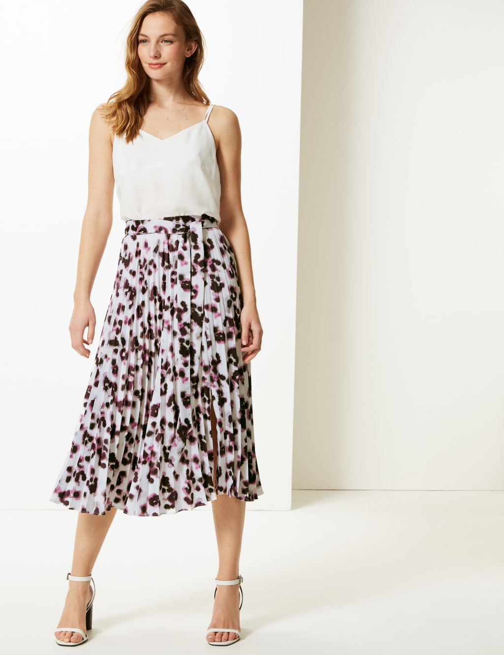 Animal Print Pleated Midi Skirt 1 of 4