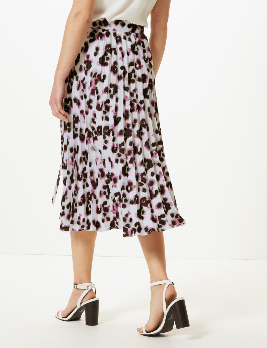 Animal Print Pleated Midi Skirt M S Collection M S