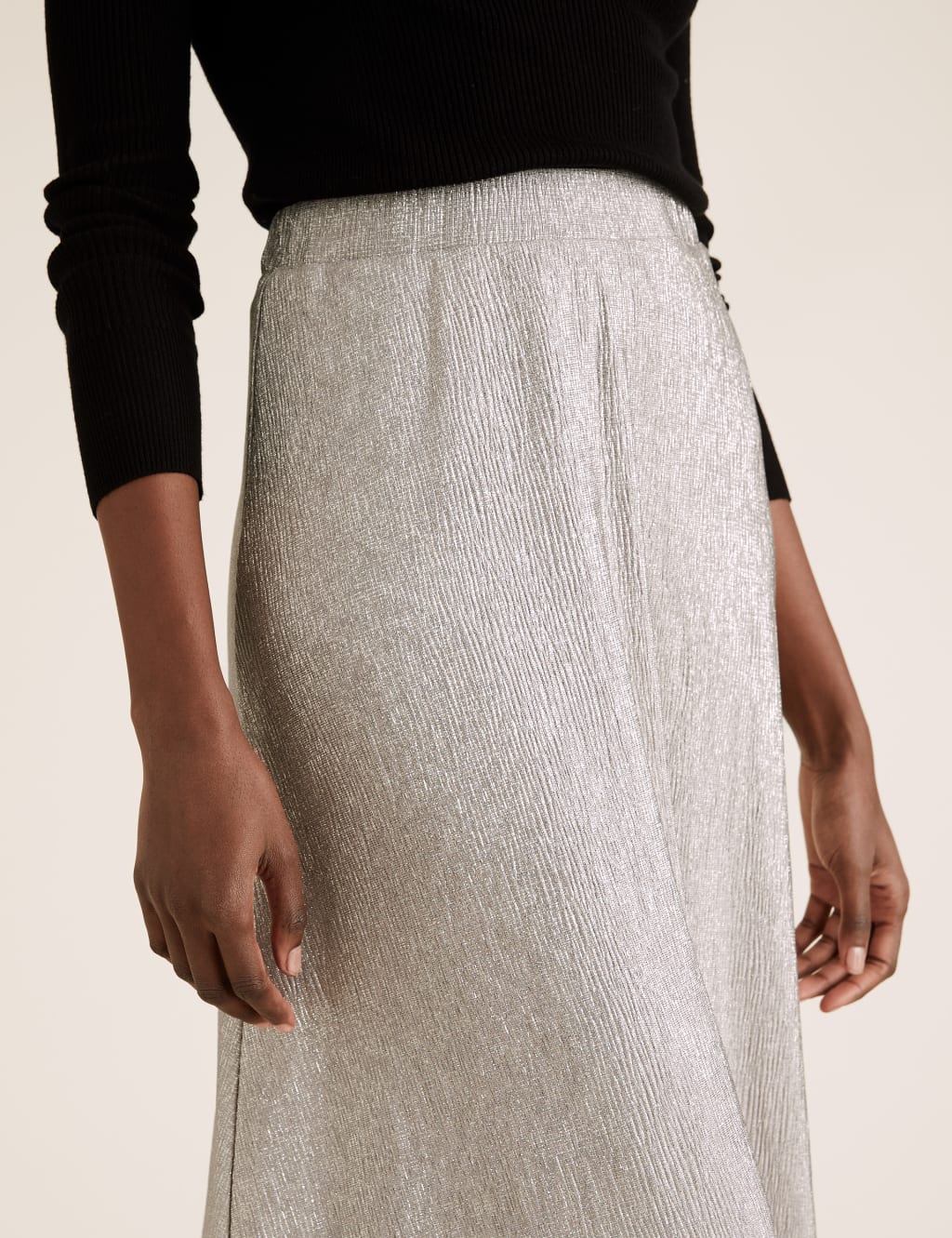 Jersey Metallic Midi A-Line Skirt 4 of 5