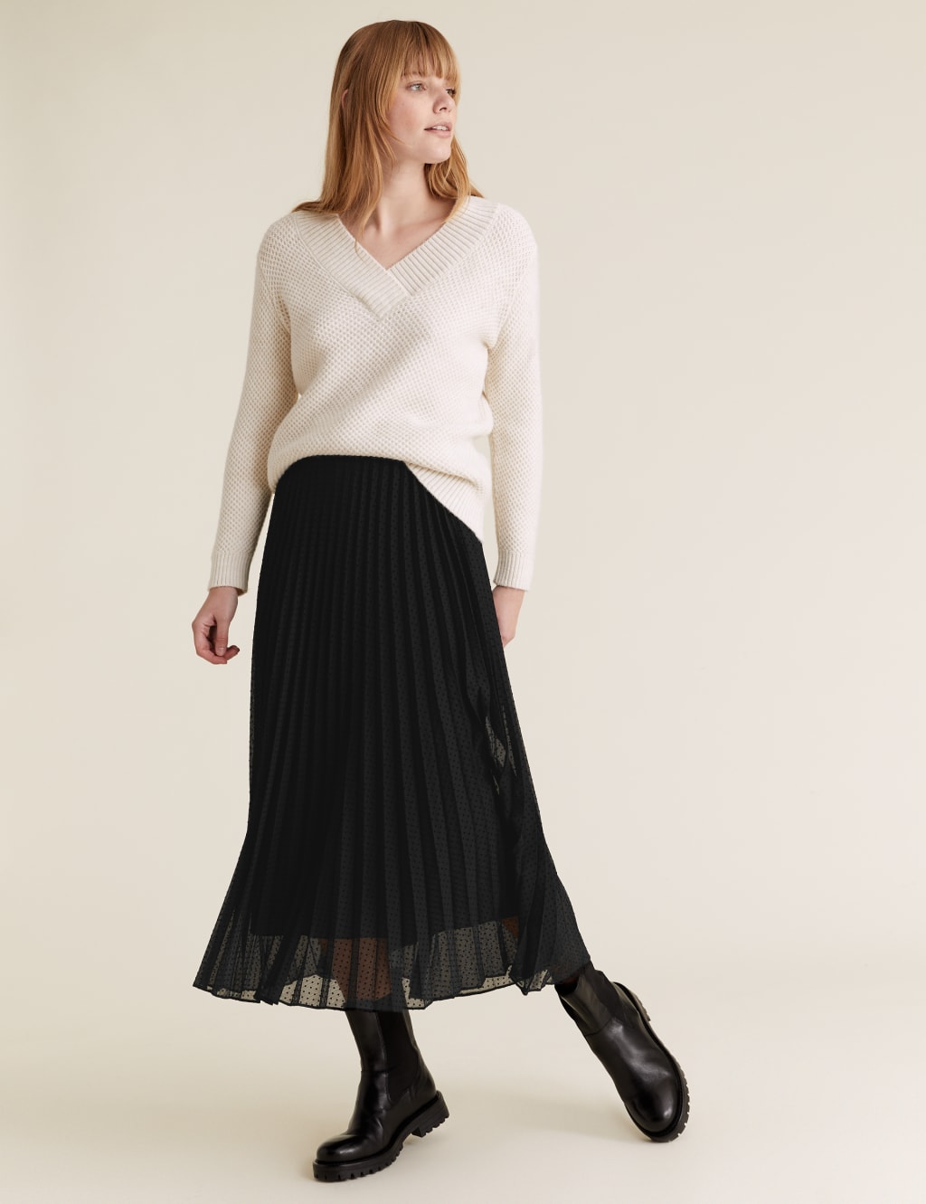 Mesh Polka Dot Pleated Midi Skirt M S Collection M S