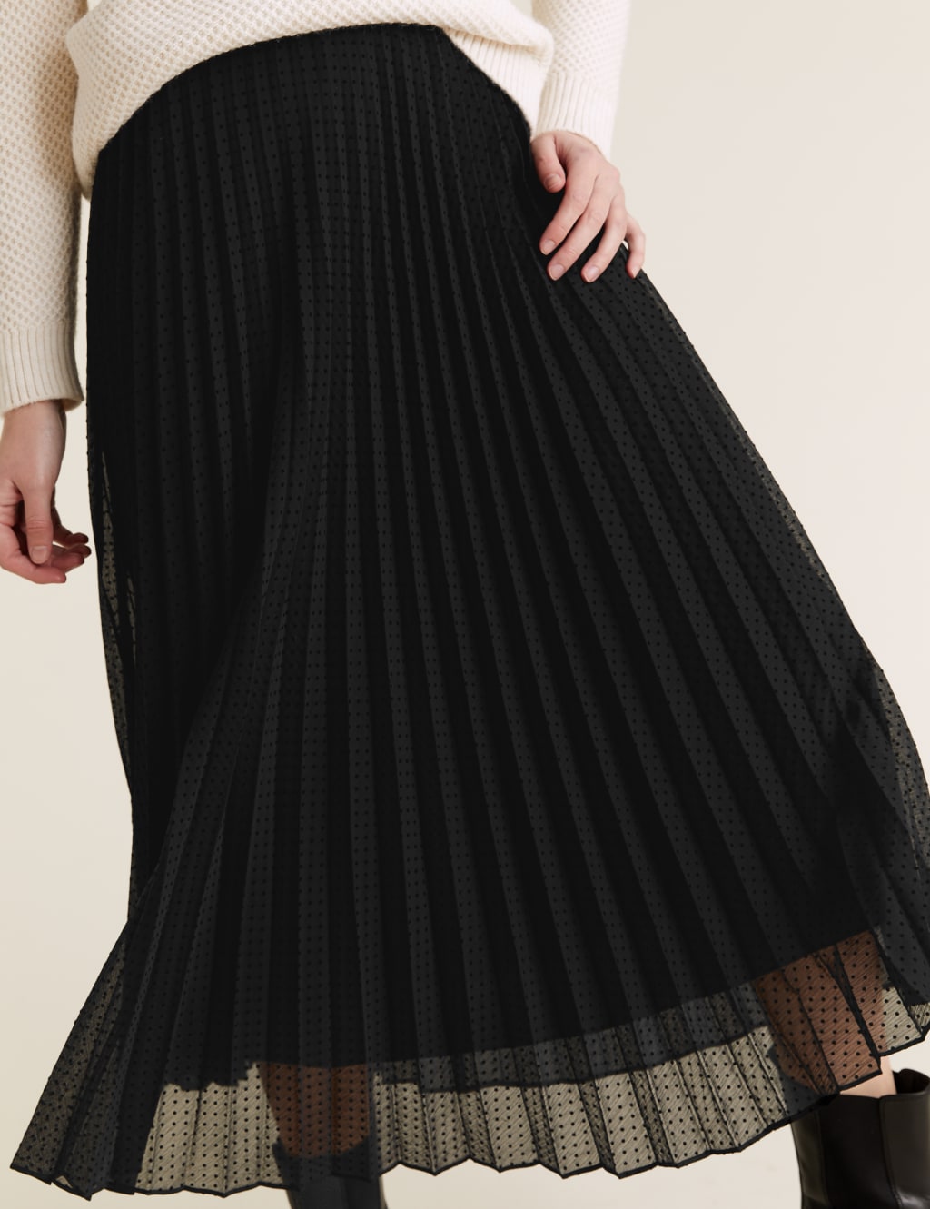 Mesh Polka Dot Pleated Midi Skirt 3 of 4