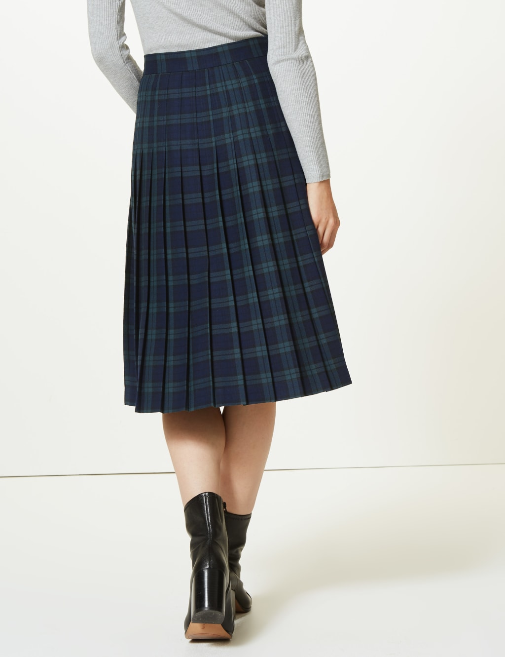 Checked Pleated Midi Skirt M S Collection M S