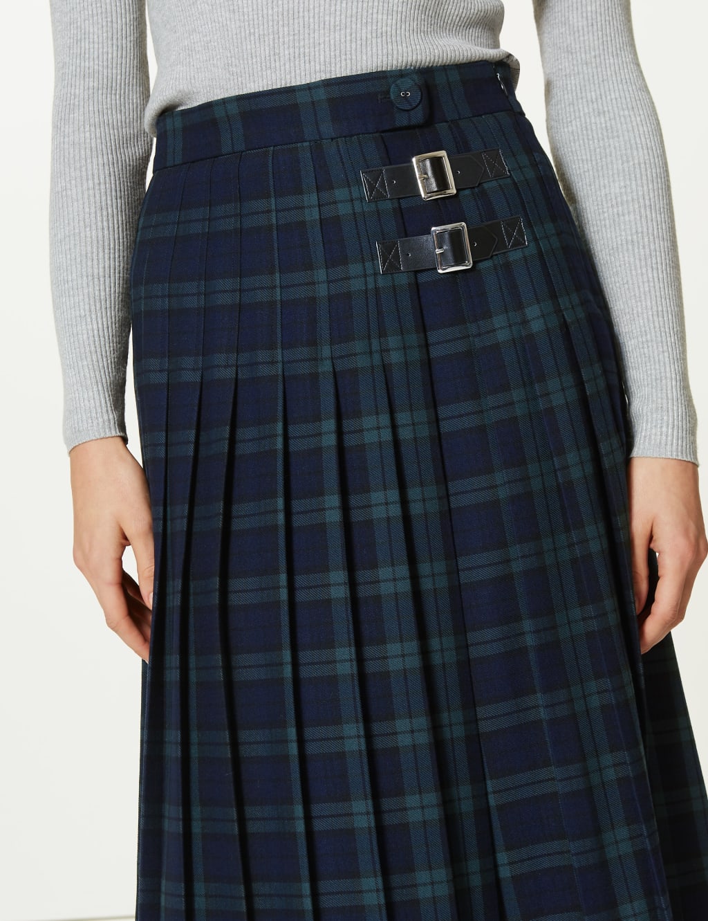Plaid pleated skirt midi deals