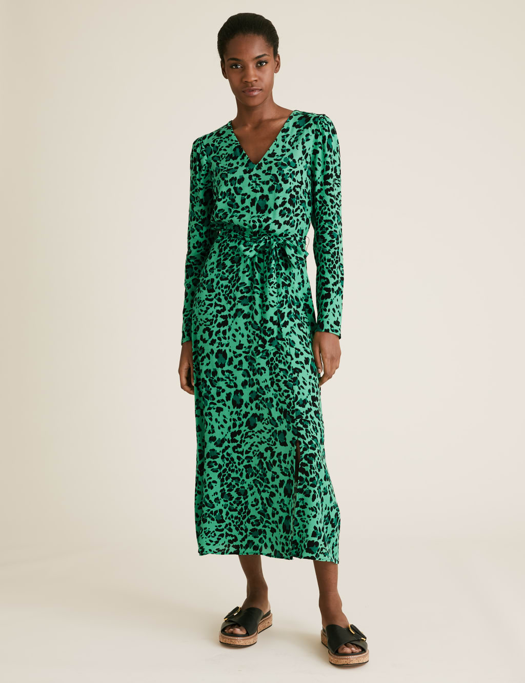 Animal Print V-Neck Belted Midaxi Tea Dress 3 of 5