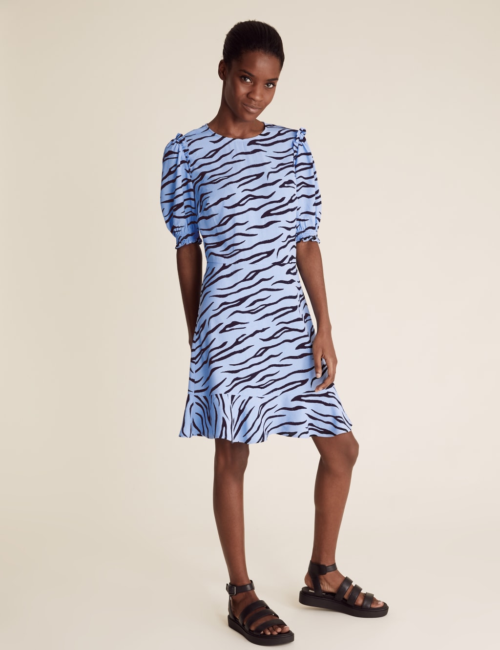 Animal Print Frill Detail Mini Tea Dress 1 of 2