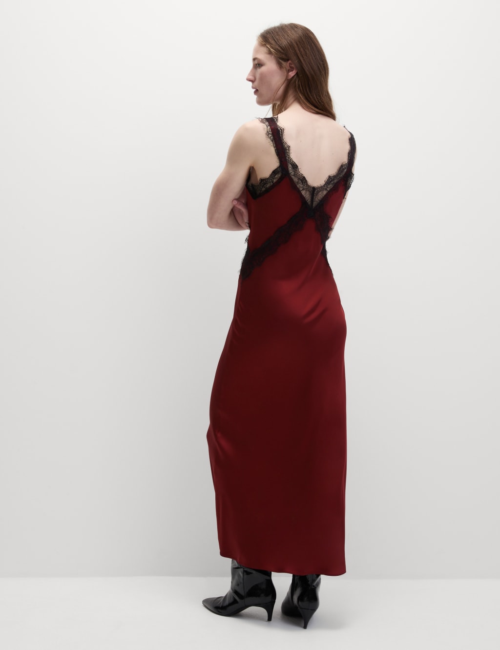 V Neck Lace Insert Midaxi Slip Dress M S Collection M S