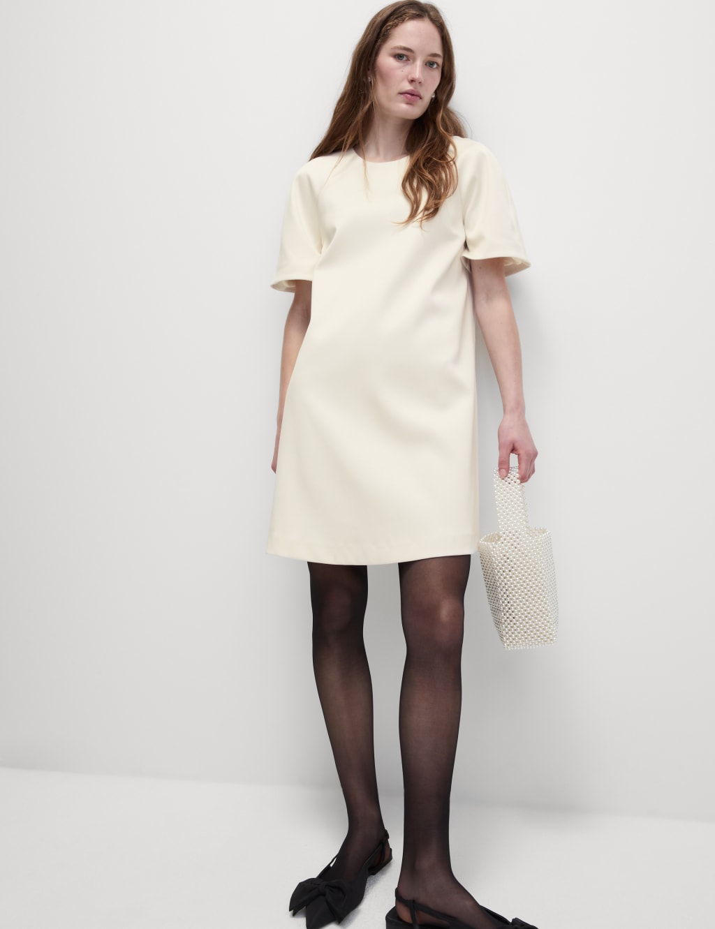 Bow Detail Round Neck Mini Shift Dress M S Collection M S
