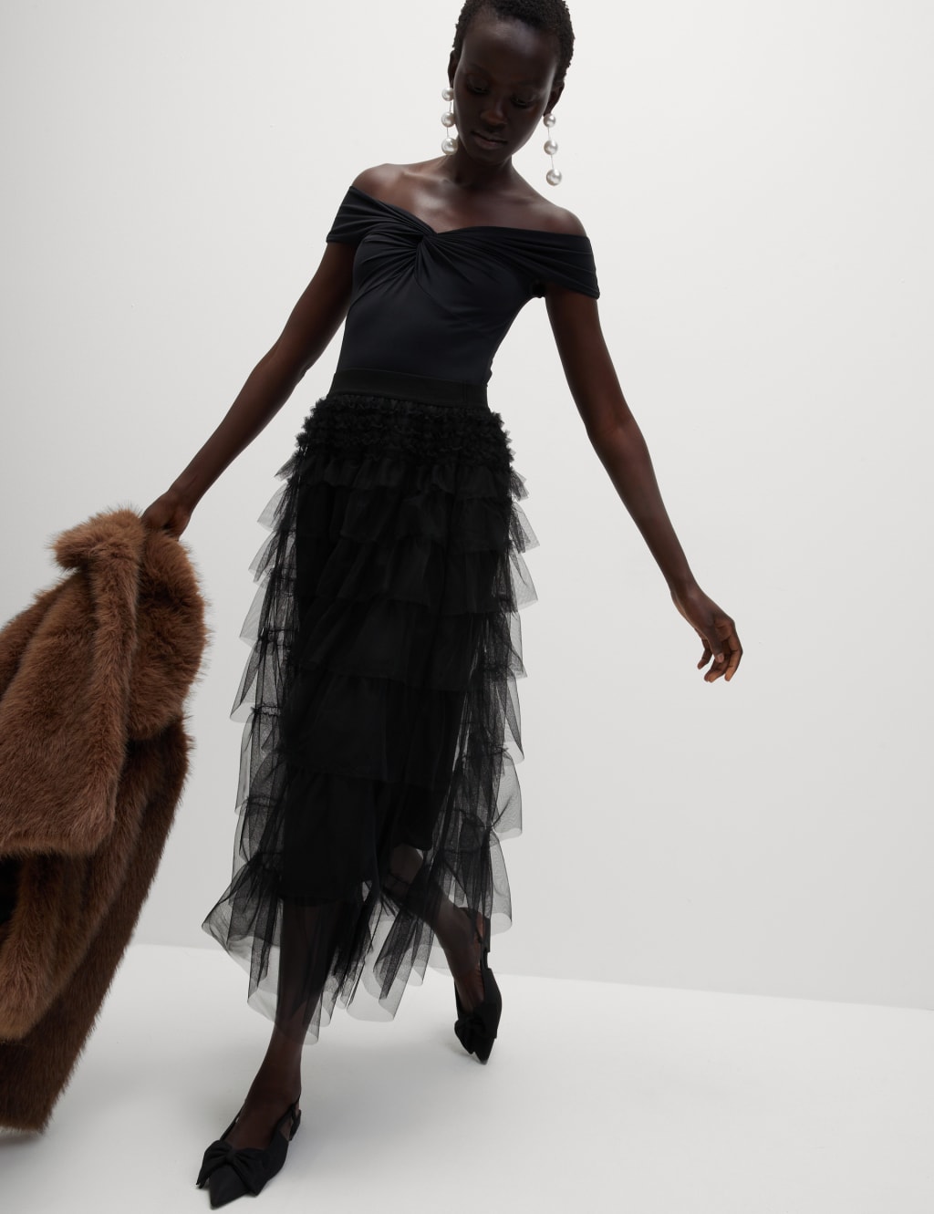 Long tiered tulle skirt online