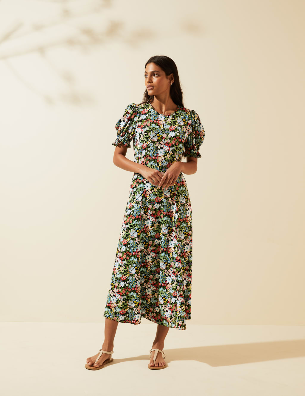 Floral Puff Sleeve Midi Tea Dress 3 of 7