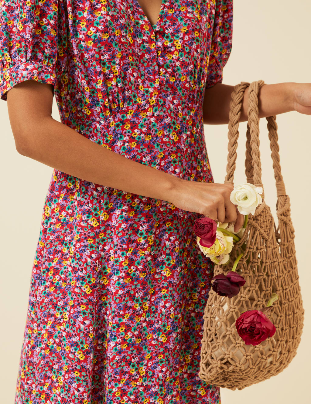 Floral V-Neck Puff Sleeve Midi Tea Dress 5 of 7