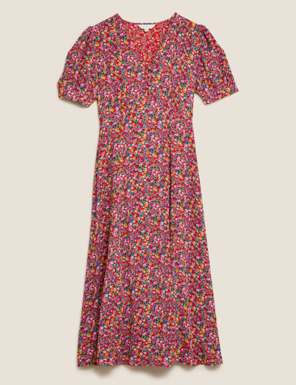 Floral V-Neck Puff Sleeve Midi Tea Dress 2 of 7