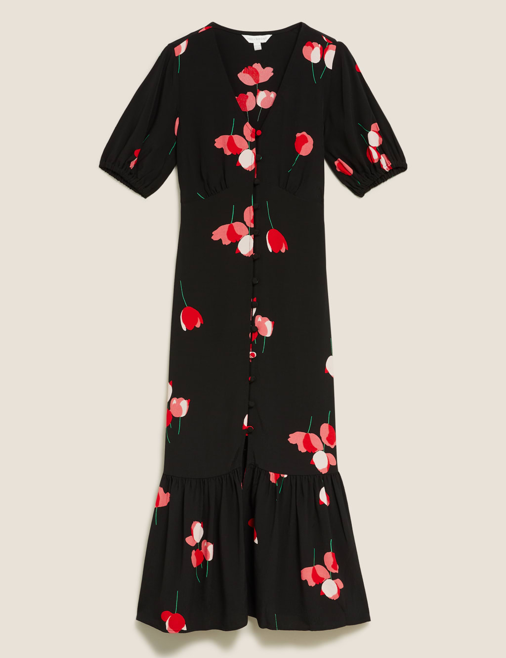 Floral V-Neck Button Through Midi Tea Dress 2 of 7