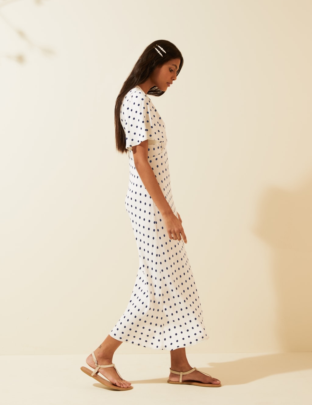 Polka Dot V-Neck Angel Sleeve Midi Dress 5 of 7