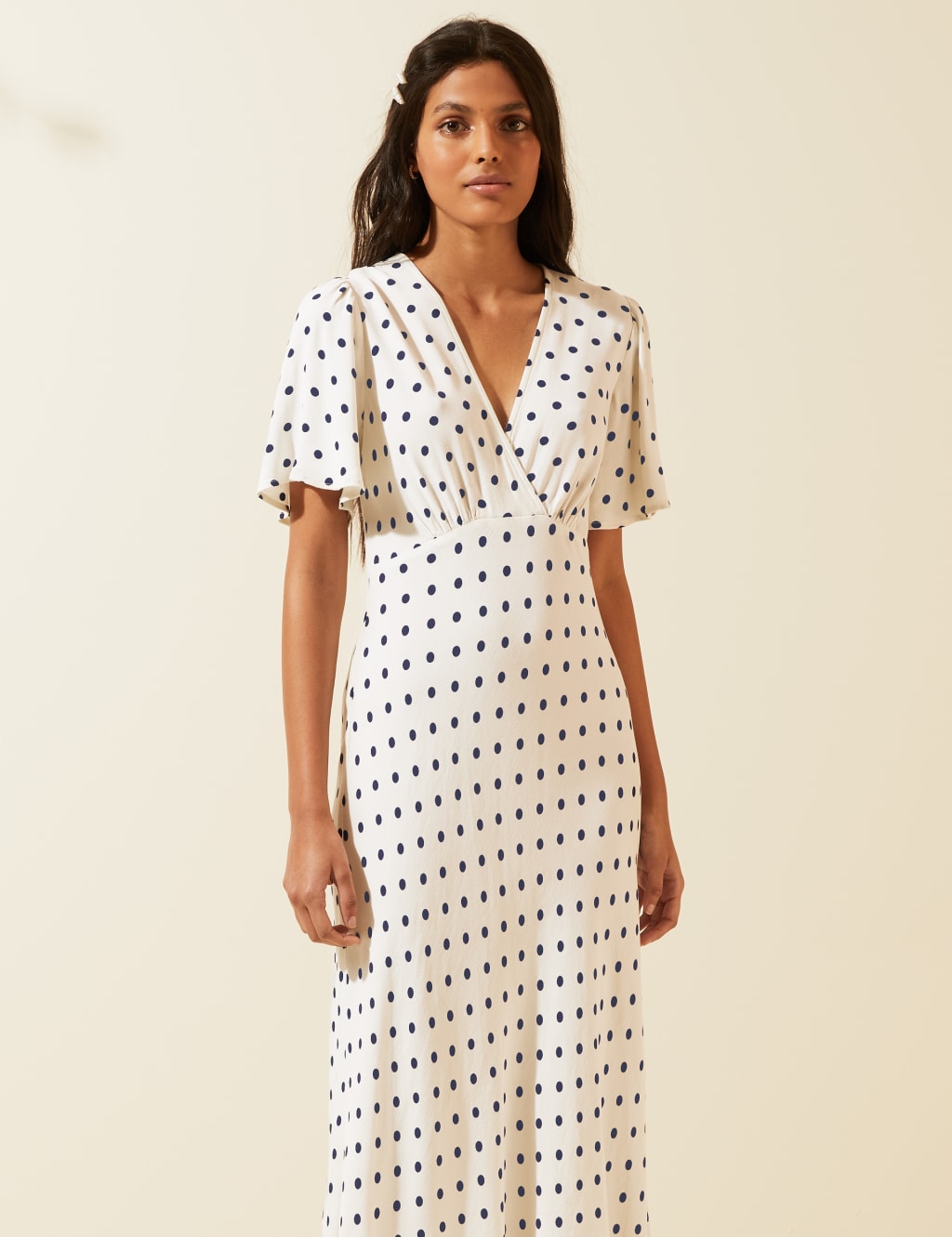 Polka Dot V-Neck Angel Sleeve Midi Dress 6 of 7