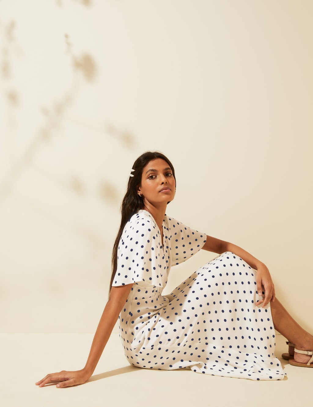 Polka Dot V-Neck Angel Sleeve Midi Dress 7 of 7