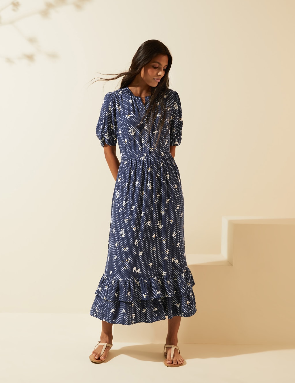 Floral ruffle tea dress hot sale