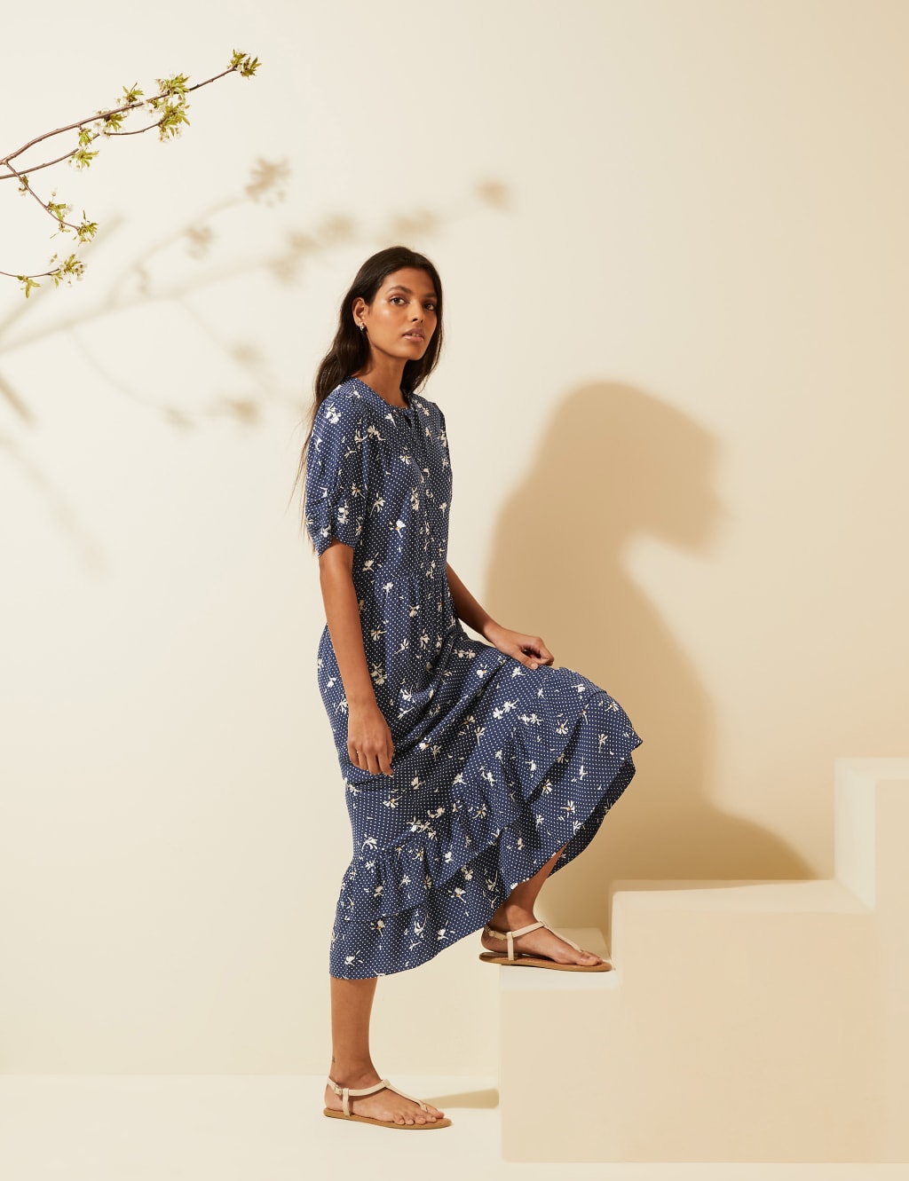 Floral ruffle tea dress hot sale