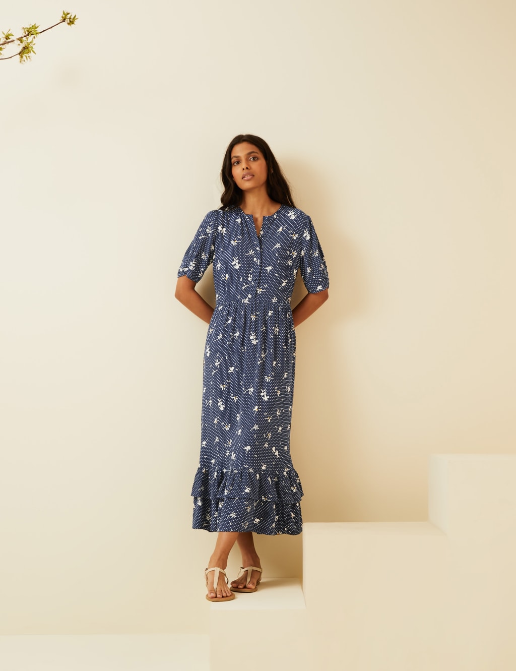 Floral Ruffle Hem Midi Tea Dress 7 of 7
