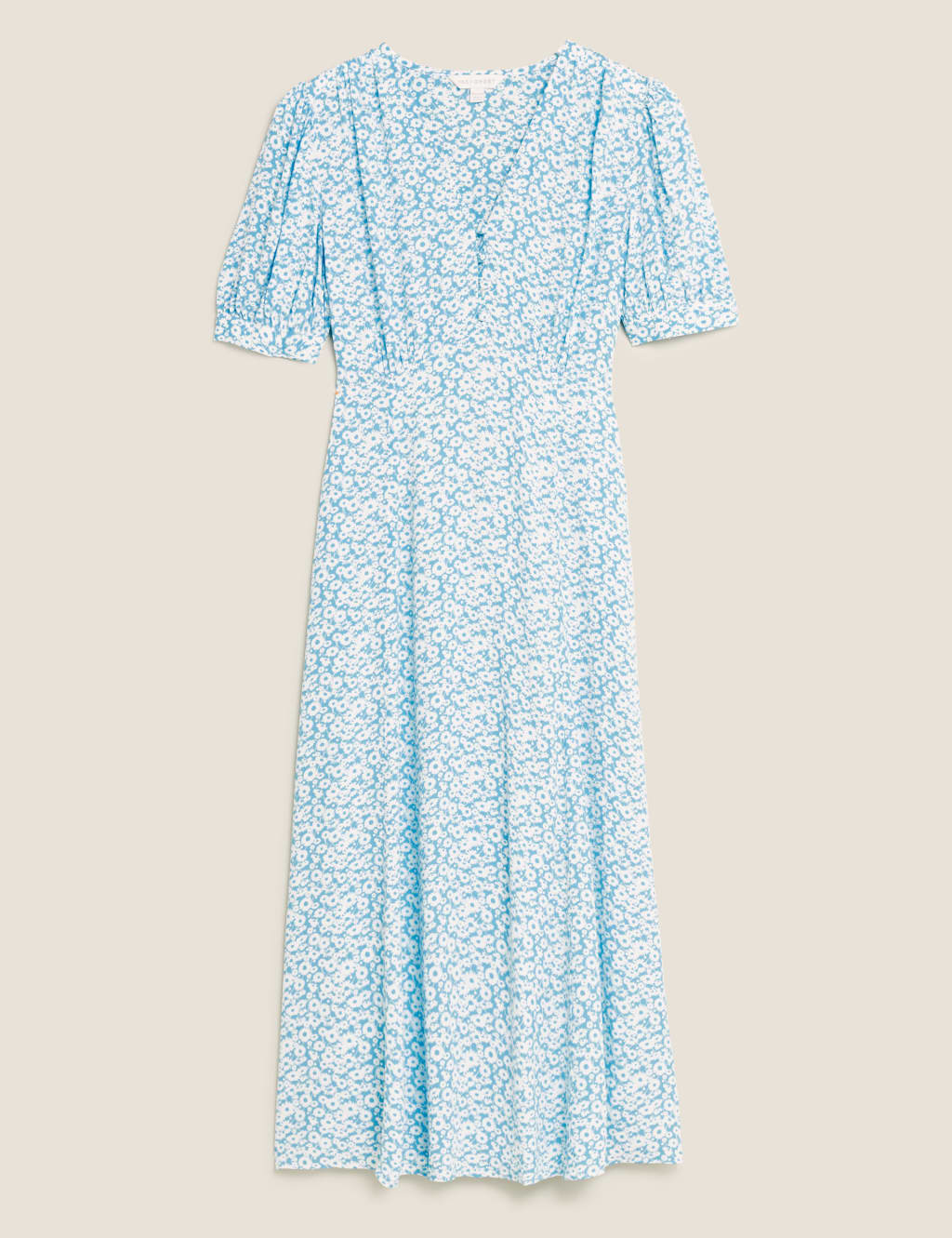 Floral V-Neck Puff Sleeve Midi Tea Dress 2 of 7