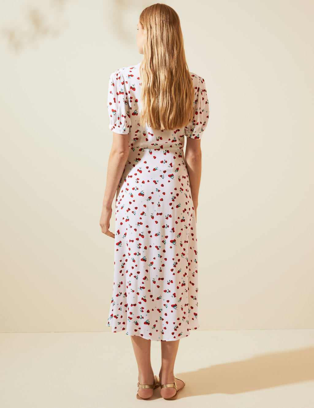 Strawberry Print Puff Sleeve Midi Tea Dress 4 of 7