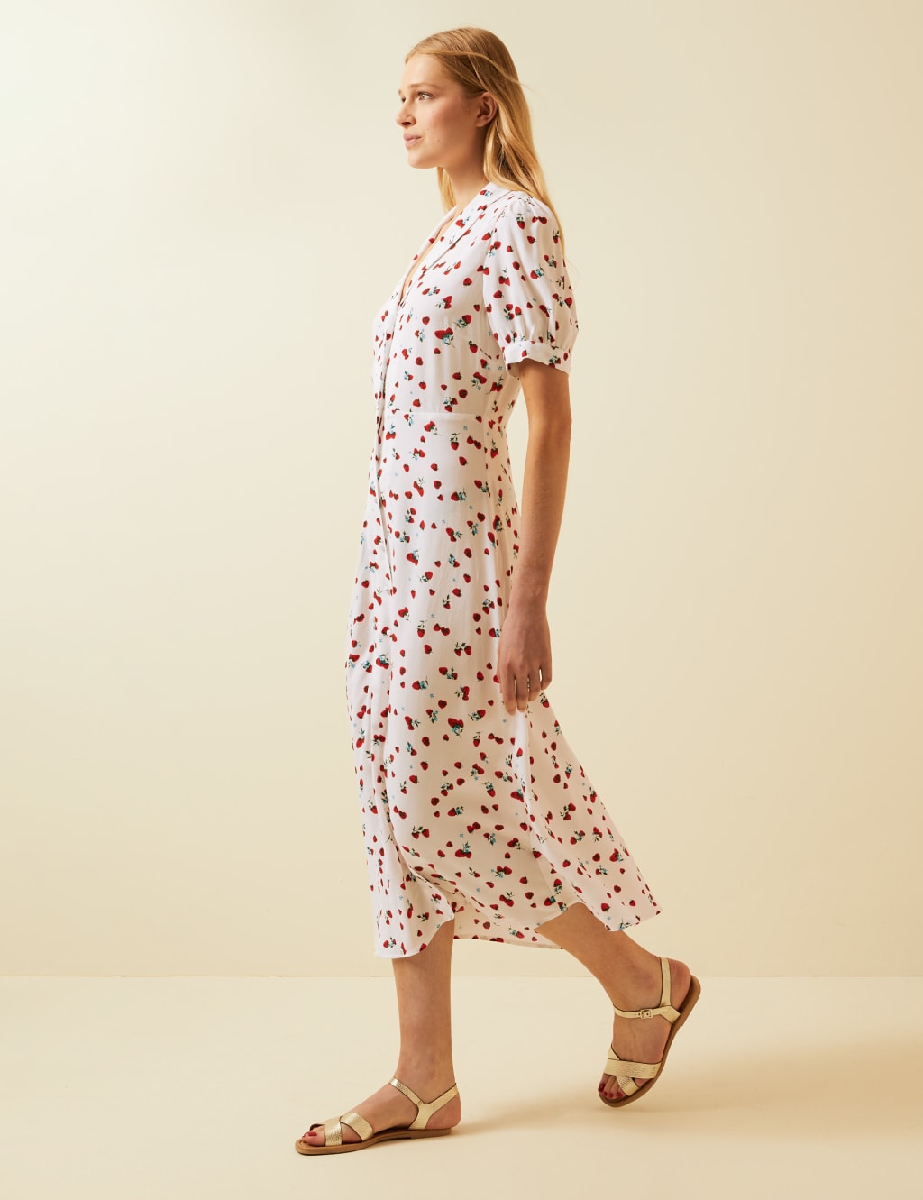 Strawberry Print Puff Sleeve Midi Tea Dress 5 of 7
