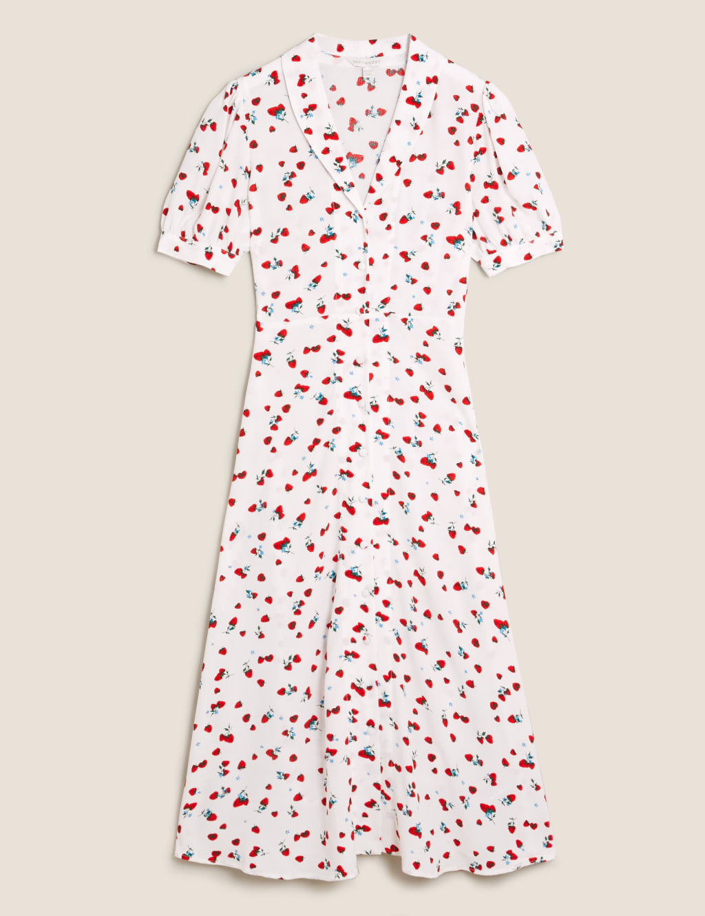 Strawberry Print Puff Sleeve Midi Tea Dress 2 of 7