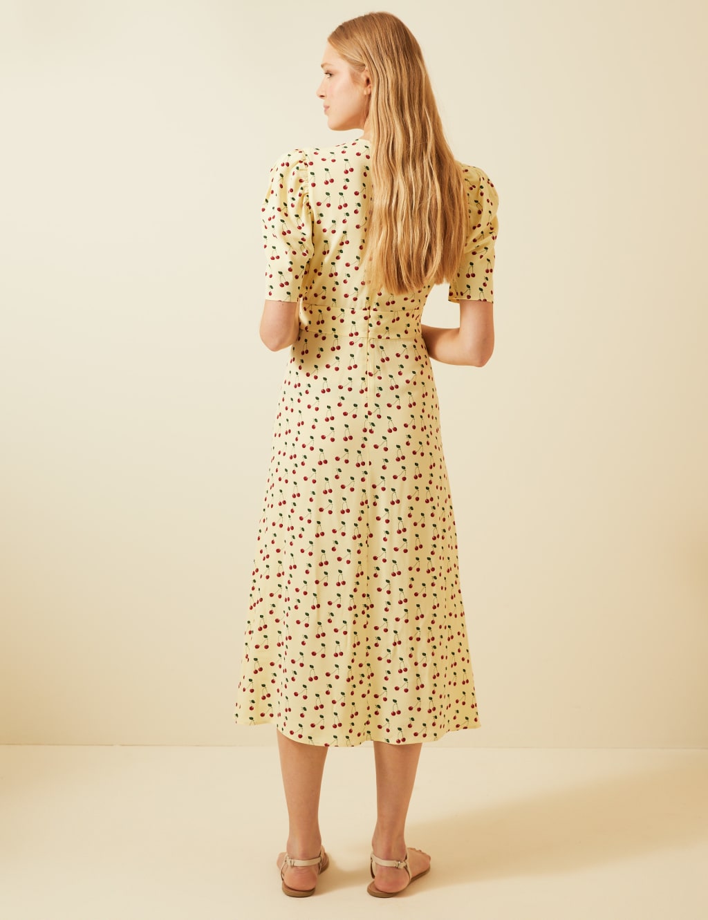 Cherry Print Button Detail Midi Tea Dress 4 of 6