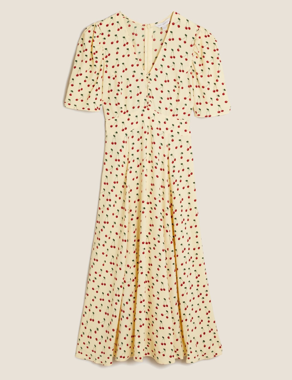 Cherry Print Button Detail Midi Tea Dress 2 of 6