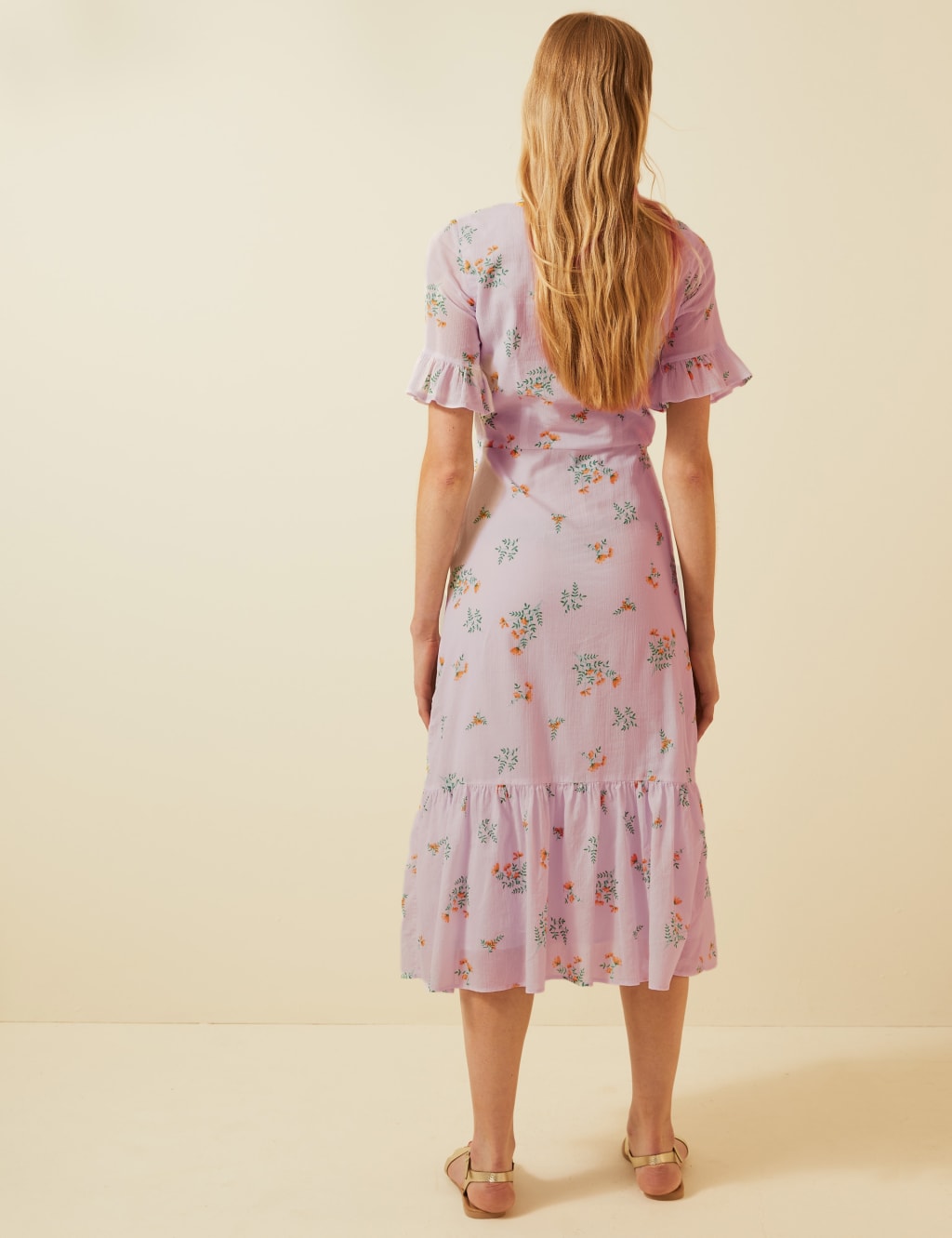 Pure Cotton Floral Frill Sleeve Midi Dress 4 of 5
