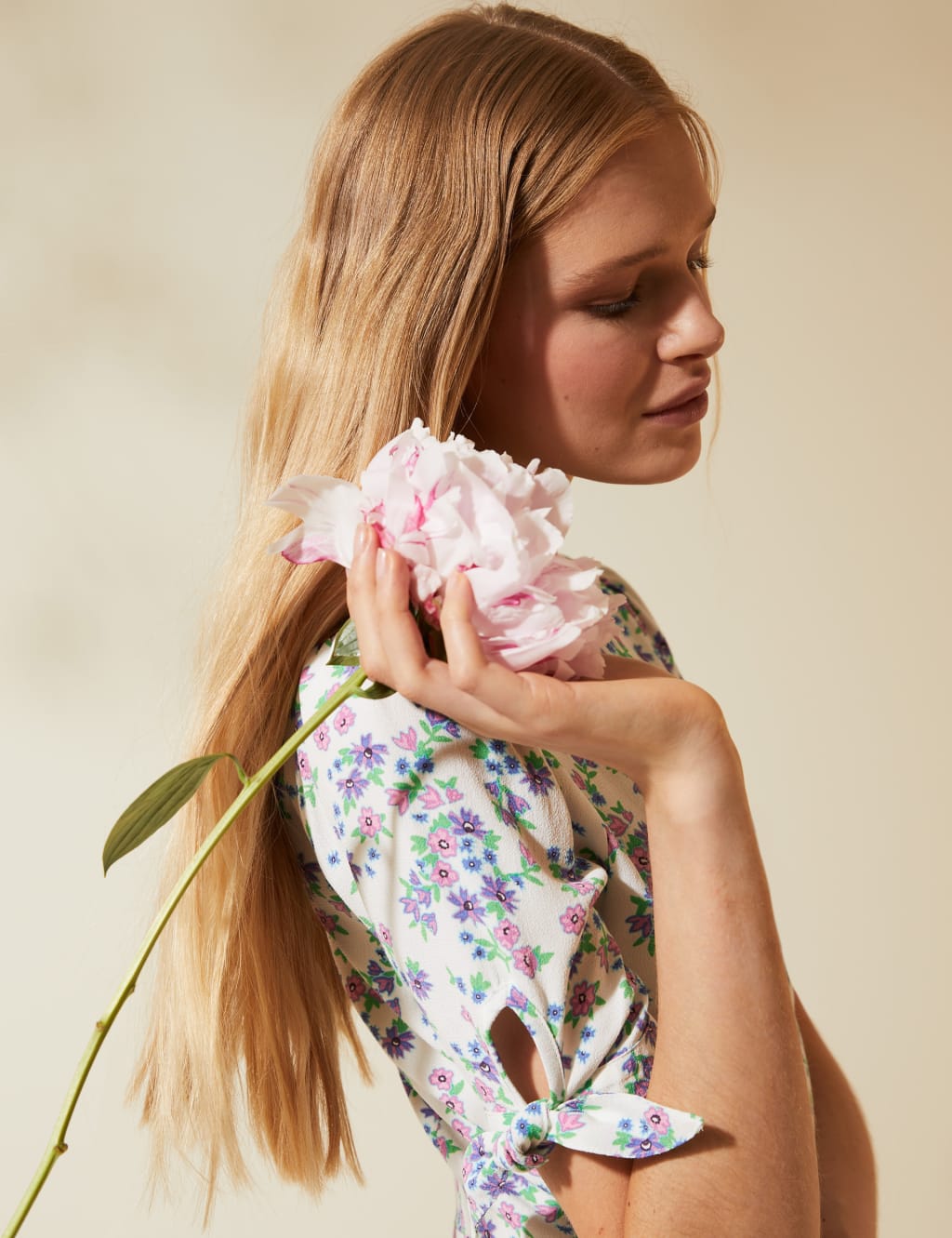 Floral Tie Sleeve Mini Tea Dress M S X GHOST M S