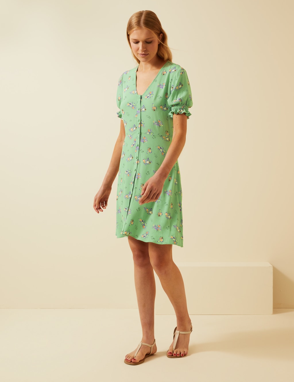Floral V-Neck Mini Tea Dress 3 of 8