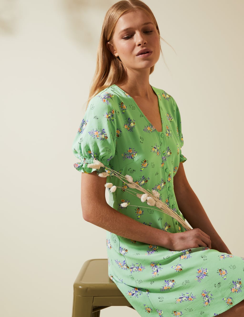 Floral V-Neck Mini Tea Dress 4 of 8
