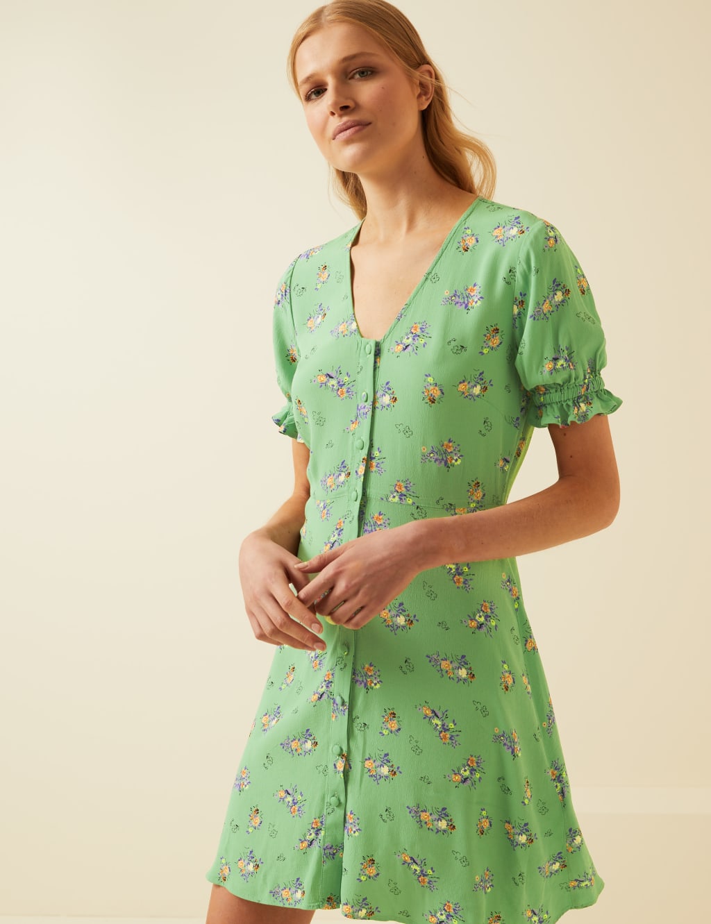 Floral V-Neck Mini Tea Dress 6 of 8