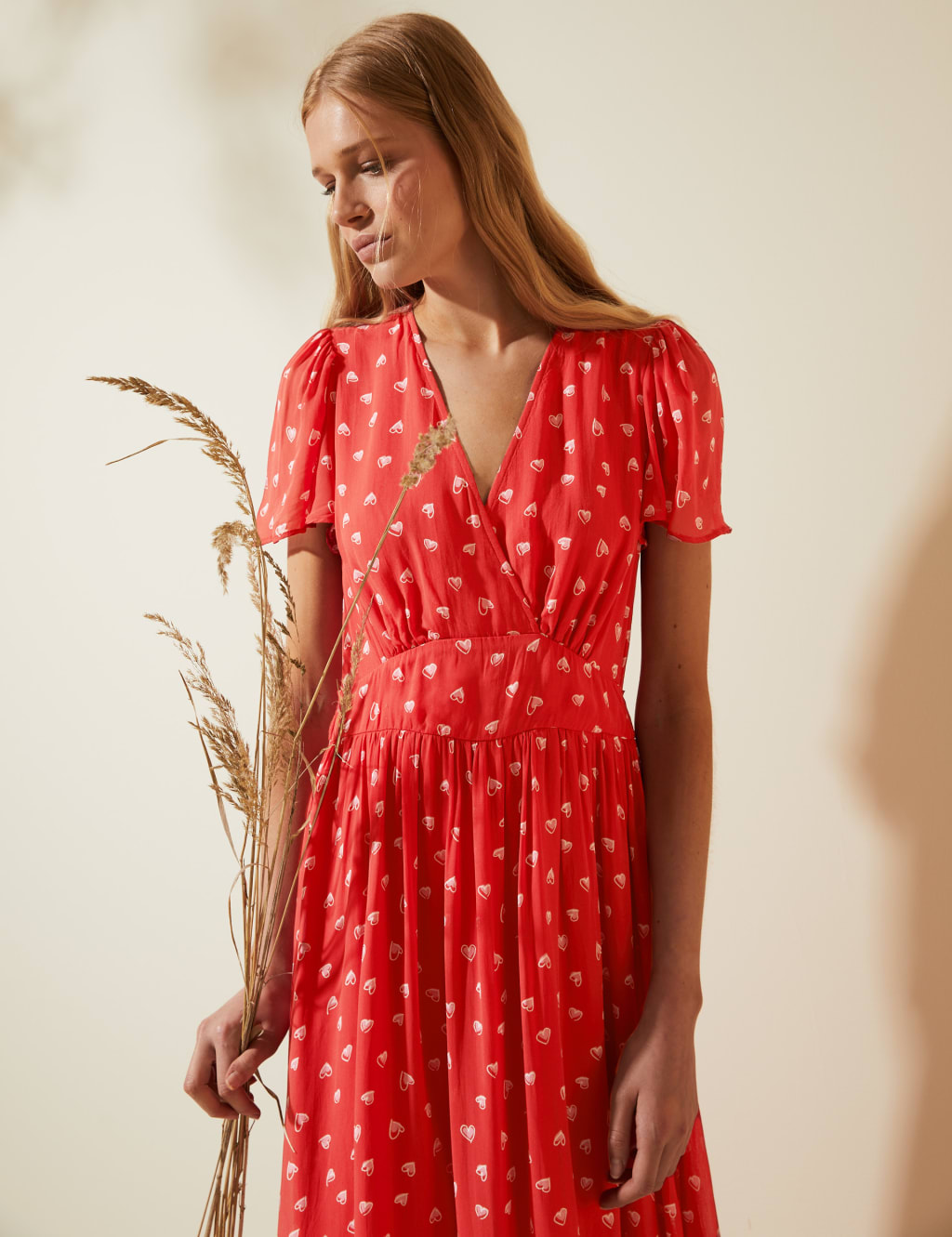 Heart Print V-Neck Midi Tea Dress 6 of 8