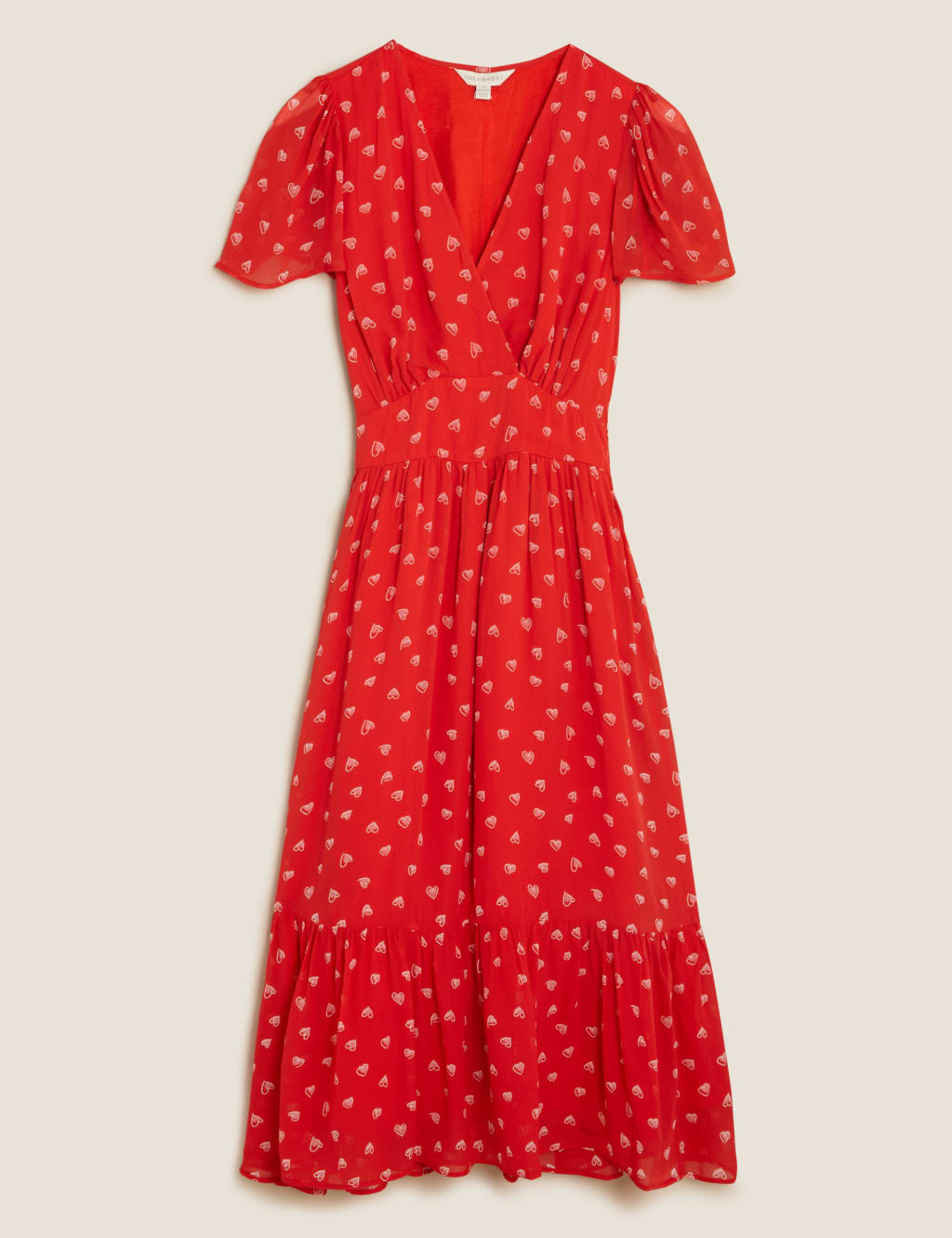 Heart Print V-Neck Midi Tea Dress 2 of 8