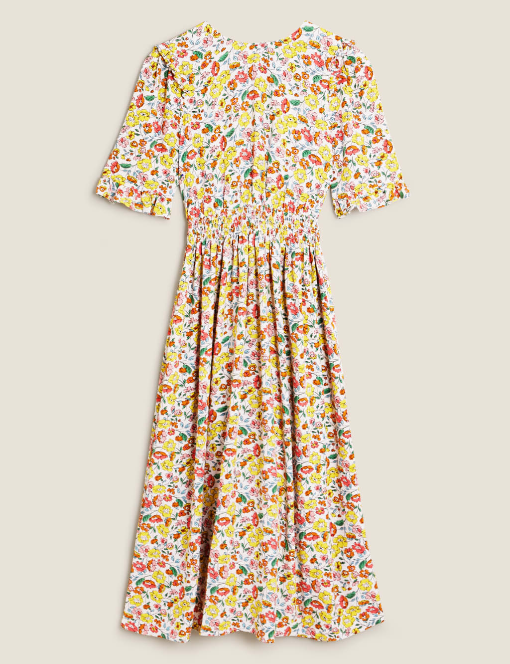 Floral Frill Detail Shirred Midi Tea Dress 2 of 9