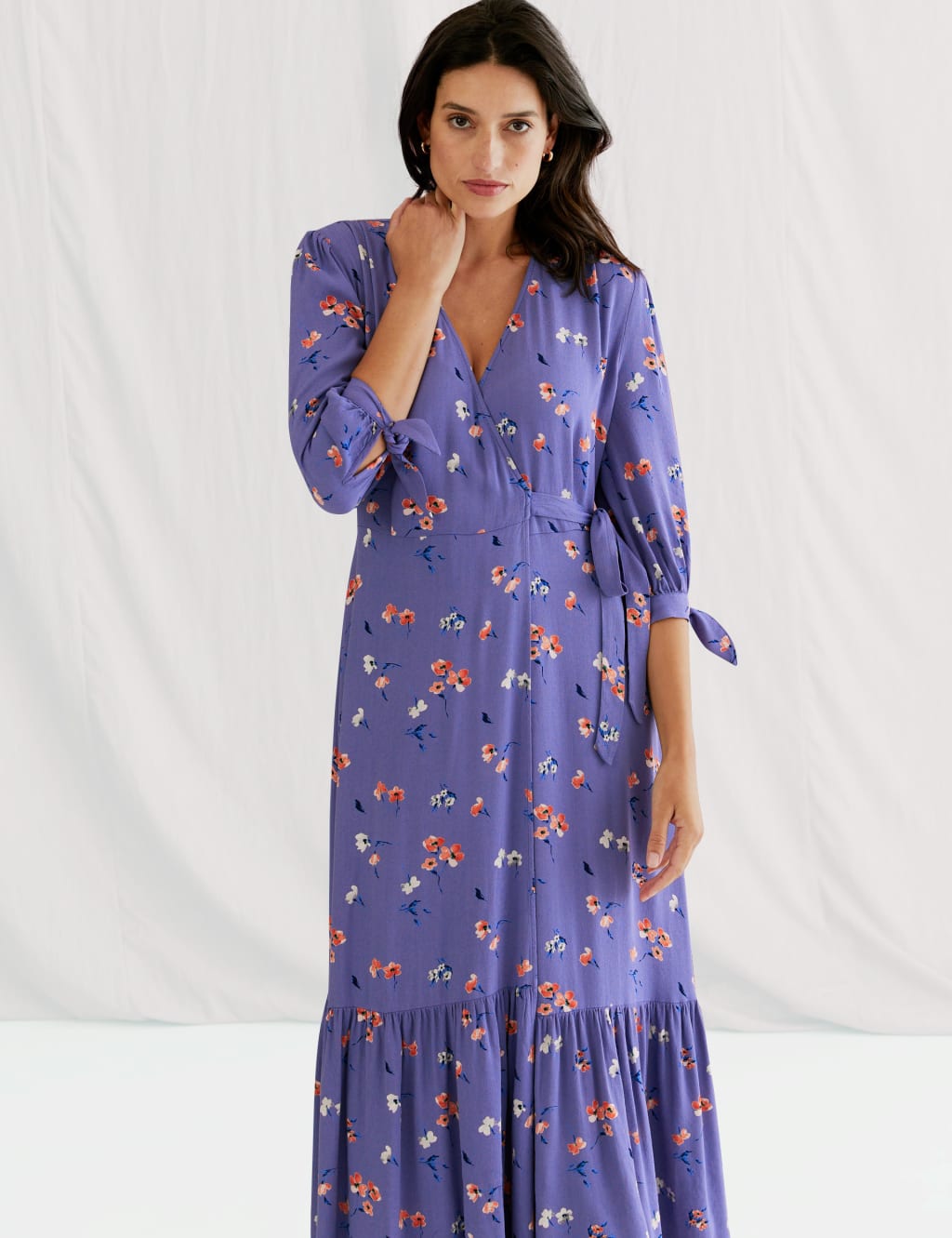 Floral Tie Sleeve Midi Wrap Dress 3 of 5