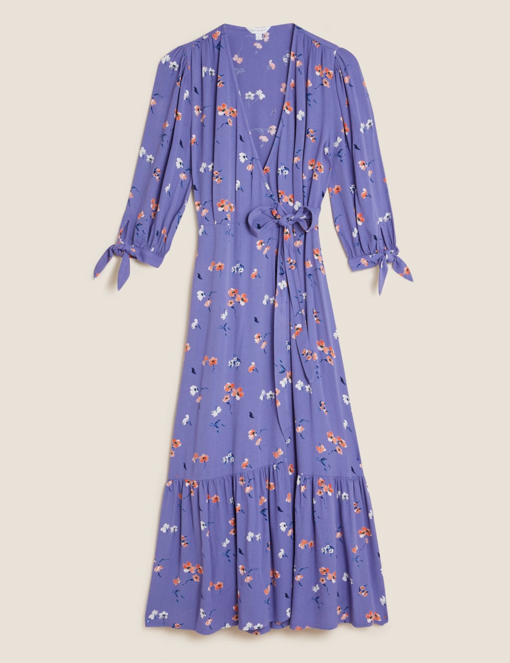Floral Tie Sleeve Midi Wrap Dress M S X GHOST M S