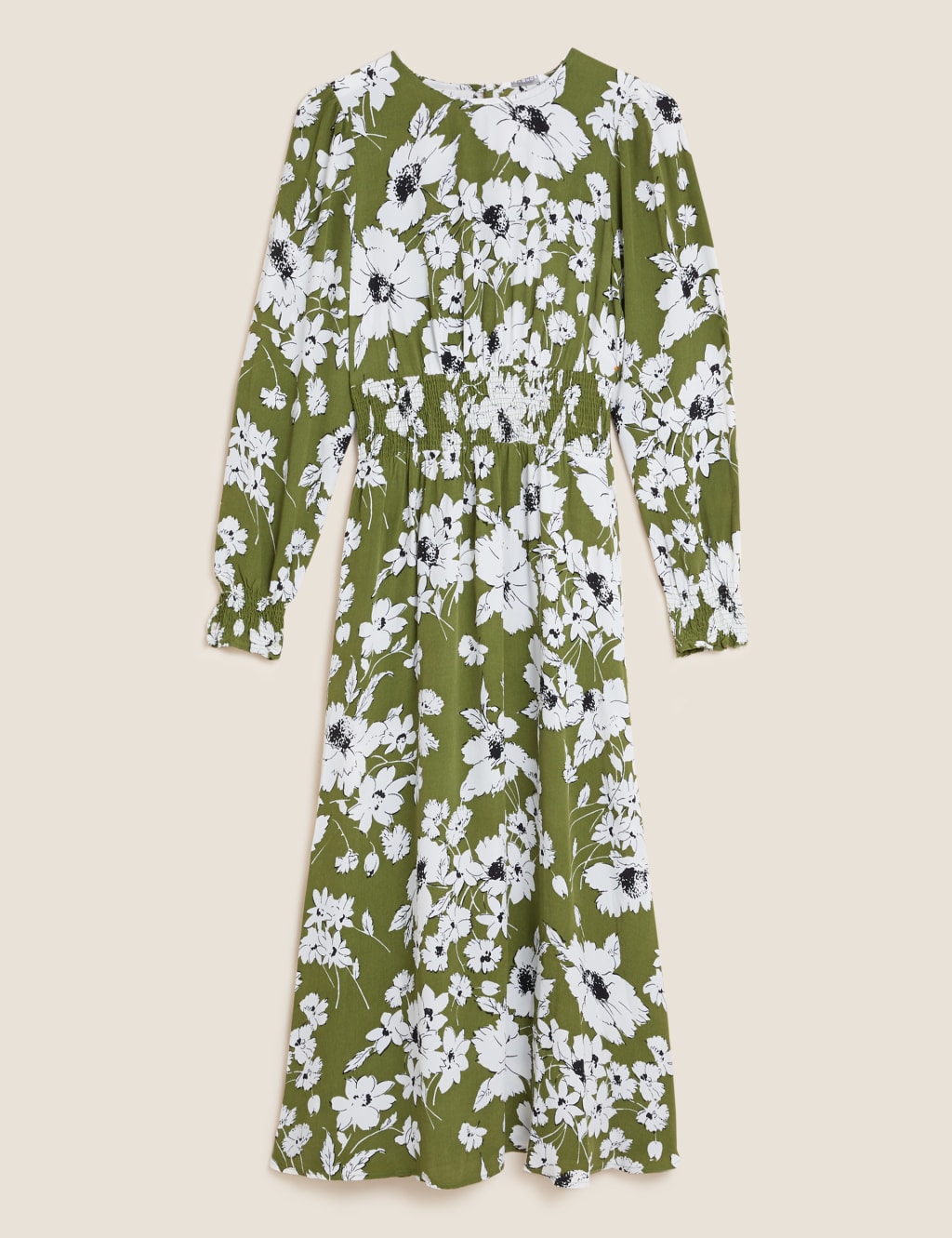 Floral Shirred Midi Waisted Dress 2 of 7