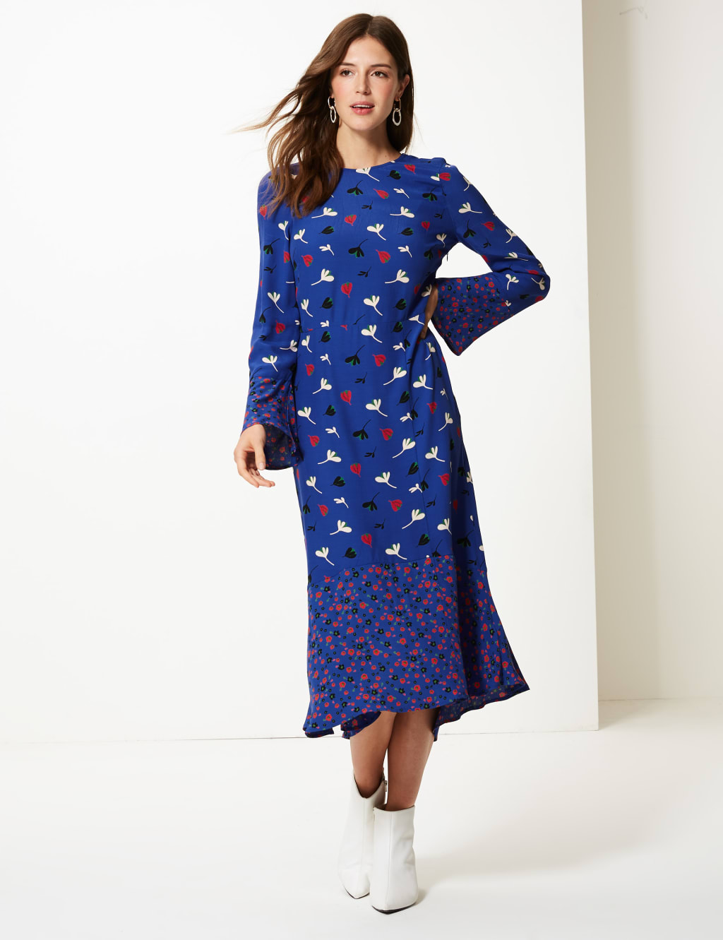 Floral Print Waisted Midi Dress 1 of 4