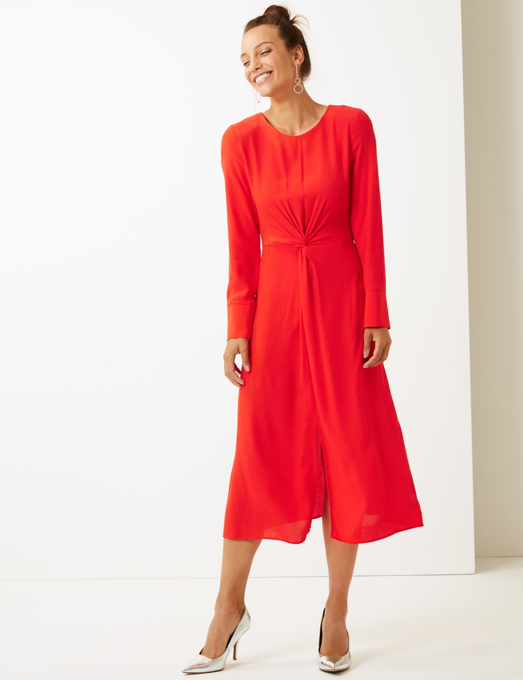 Twist Front Fit Flare Midi Dress M S Collection M S