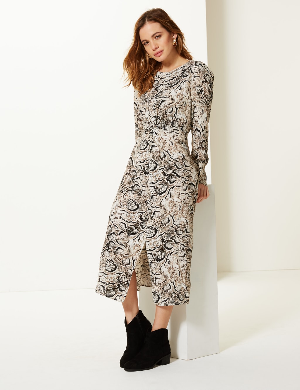 PETITE Animal Print Fit Flare Midi Dress M S Collection M S