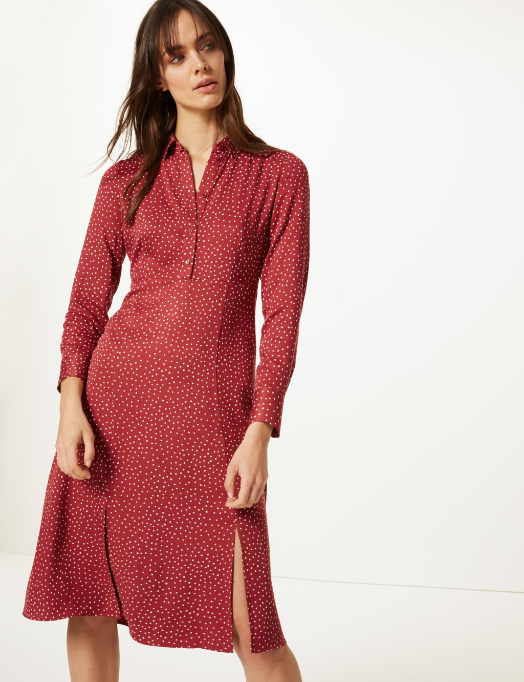 Polka Dot Long Sleeve Shirt Dress M S Collection M S